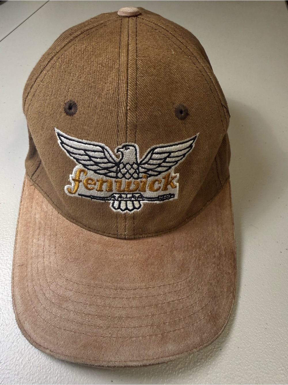 Vintage Fenwick Fishing Hat Cap Eagle Feel The Action Suede Bill Brown Strapback